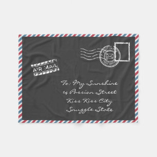 Dark Grey Vintage Air Mail Briefkaart Fleece Deken