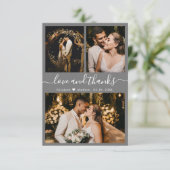 Dark Grey Weduwfoto van het script Love and Bedank Bedankkaart (Staand voorkant)