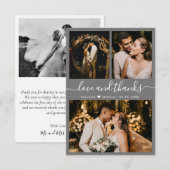 Dark Grey Weduwfoto van het script Love and Bedank Bedankkaart (Voorkant / Achterkant)