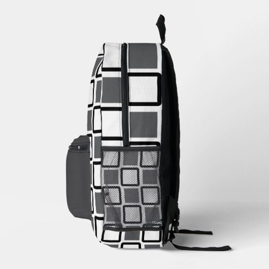 Dark Grey & White Geometric Backpack Bedrukte Rugzak (Rechts)
