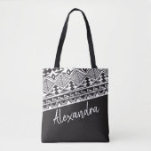 Dark Grey White Tribal Pattern Gepersonaliseerd Tote Bag (Voorkant)