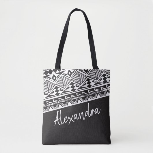 Dark Grey White Tribal Pattern Gepersonaliseerd Tote Bag (Voorkant)