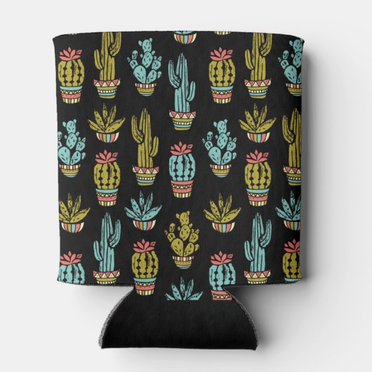 Dark Grunge Cactus Pattern Blikjeskoeler (Achterkant)