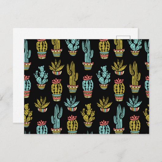 Dark Grunge Cactus Pattern Briefkaart (Voorkant / Achterkant)