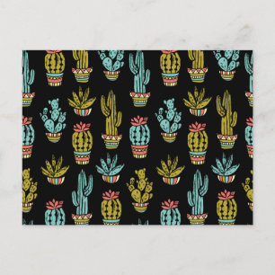 Dark Grunge Cactus Pattern Briefkaart