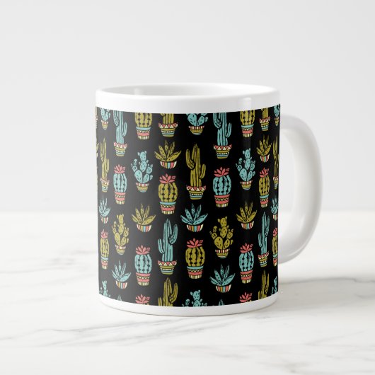 Dark Grunge Cactus Pattern Grote Koffiekop (Voorkant rechts)