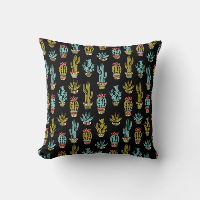 Dark Grunge Cactus Pattern Kussen (Voorkant)