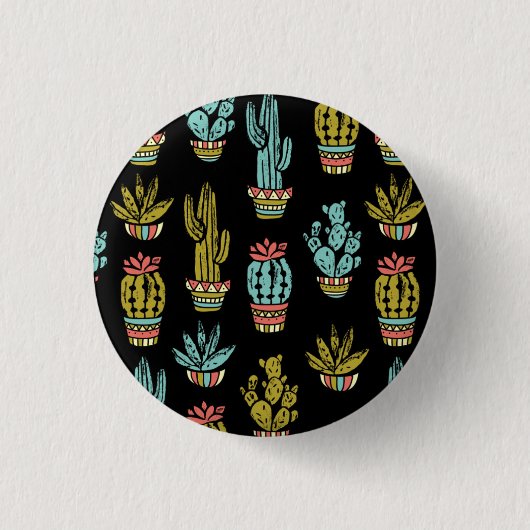 Dark Grunge Cactus Pattern Ronde Button 3,2 Cm (Voorkant)