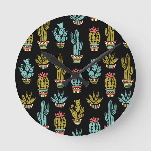 Dark Grunge Cactus Pattern Ronde Klok (Voorkant)