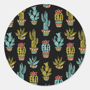 Dark Grunge Cactus Pattern Ronde Sticker