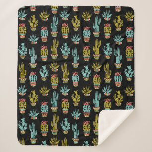 Dark Grunge Cactus Pattern Sherpa Deken