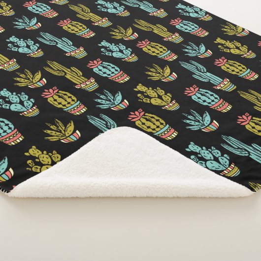 Dark Grunge Cactus Pattern Sherpa Deken (3/4)
