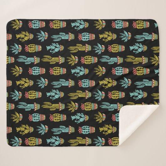 Dark Grunge Cactus Pattern Sherpa Deken (Voorkant (horizontaal))