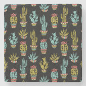 Dark Grunge Cactus Pattern Stenen Onderzetter (Voorkant)