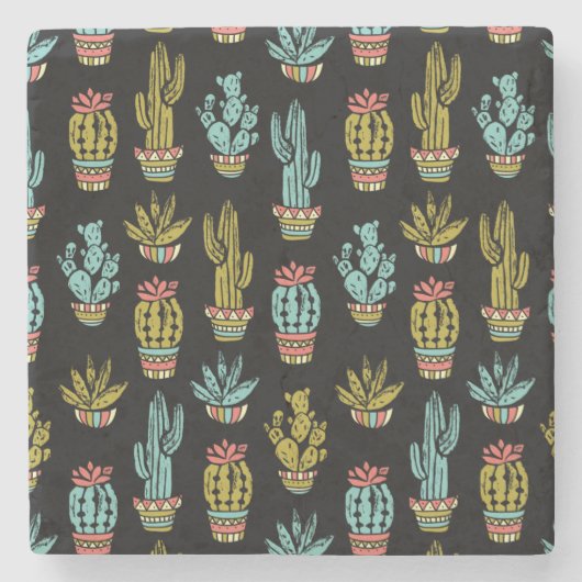 Dark Grunge Cactus Pattern Stenen Onderzetter (Voorkant)