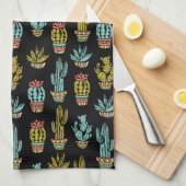 Dark Grunge Cactus Pattern Theedoek (Quarter Fold)