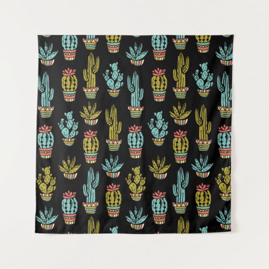 Dark Grunge Cactus Pattern Wandkleed (Voorkant (horizontaal))