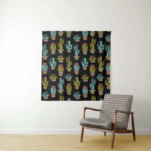 Dark Grunge Cactus Pattern Wandkleed