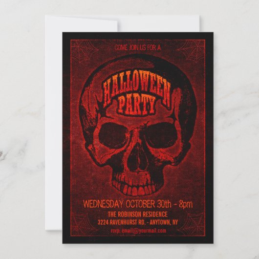 Dark Grunge Skull Halloween Party Invite Kaart (Voorkant)