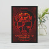 Dark Grunge Skull Halloween Party Invite Kaart (Staand voorkant)