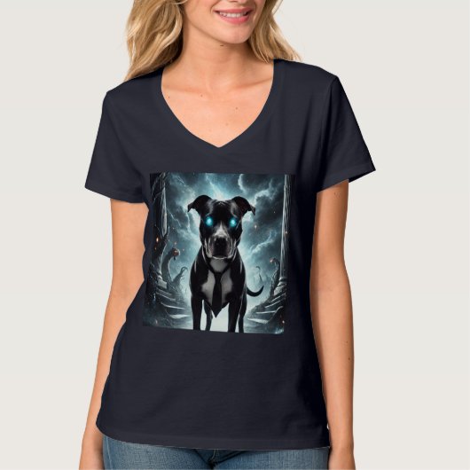 Dark Guardian: Zwarte pitbull met hypnotiserende b T-shirt (Voorkant)
