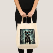 Dark Guardian: Zwarte pitbull met hypnotiserende b Tote Bag (Voorkant (product))
