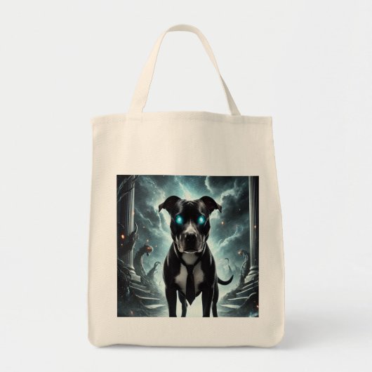 Dark Guardian: Zwarte pitbull met hypnotiserende b Tote Bag (Voorkant)