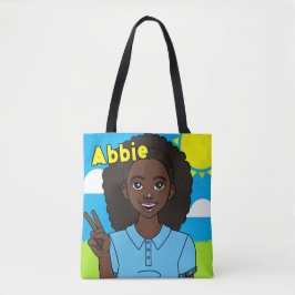Dark Hair Cartoon Girl School Studentennaambibliot Tote Bag