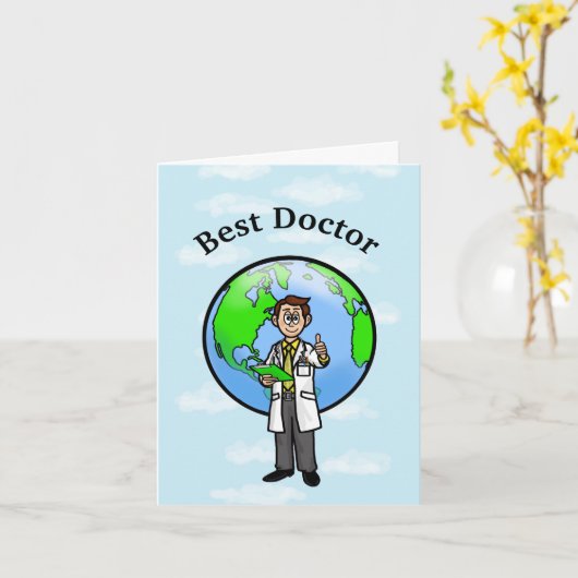 Dark Hair Male Doctor Wenskaart Kaart (Gele Bloem)