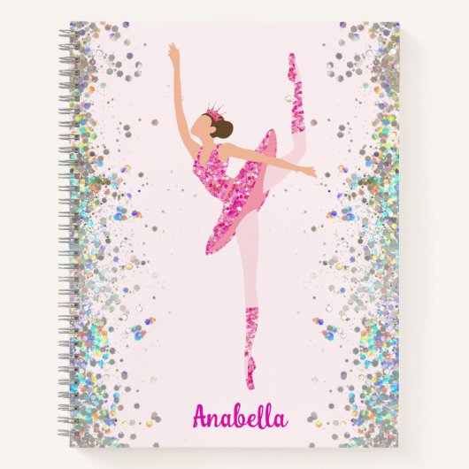 Dark Hair Pink Glitter Dress Pirouette Ballerina Notitieboek (Voorkant)