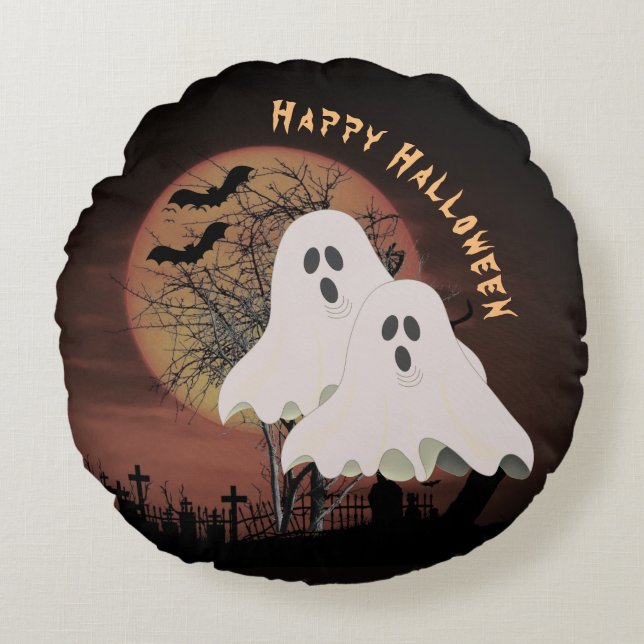 Dark Halloween begraafplaats en Ghosts Halloween Rond Kussen (Voorkant)