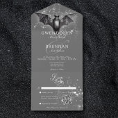 Dark Halloween Glam Bat & Diamonds QR Code All In One Uitnodiging