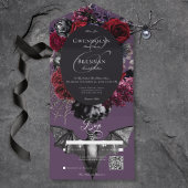 Dark Halloween Glam Bloemen Paarse Bruiloft QR Cod All In One Uitnodiging