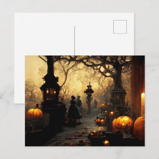  Dark Halloween Night Town Street Feestdagenkaart (Voorkant / Achterkant)