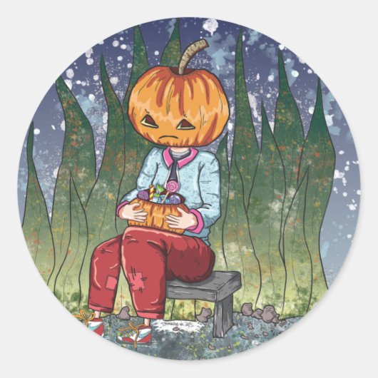 Dark Halloween Pumpkin Boy Ronde Sticker (Voorkant)