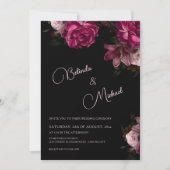 Dark Hand Drawn Roses Photo Wedding Kaart (Voorkant)