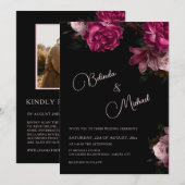 Dark Hand Drawn Roses Photo Wedding Kaart (Voorkant / Achterkant)