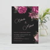 Dark Hand Drawn Roses Photo Wedding Kaart (Staand voorkant)