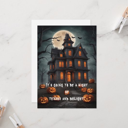 Dark Haunted House Art Eerie Halloween Kaart (Voorkant / Achterkant in situ)