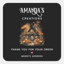Dark Haunted House en pompoenen Halloween Business Vierkante Sticker