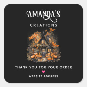 Dark Haunted House en pompoenen Halloween Business Vierkante Sticker