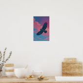 Dark hawk with wings spread across a sunset sky poster (Keuken)