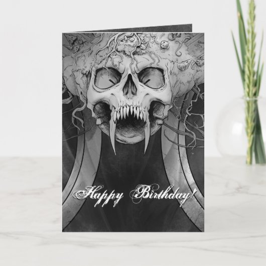Dark Heavy Metal Death Skull Graveyard Birthday Kaart (Voorkant)