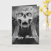 Dark Heavy Metal Death Skull Graveyard Birthday Kaart (Gele Bloem)
