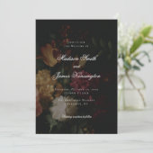 Dark Herfst Flowers Calligrafie Black Wedding Kaart (Staand voorkant)