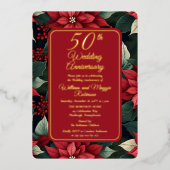 Dark Holiday Floral 50ste bruiloft Jubileum Party Folie Uitnodiging (Voorkant)