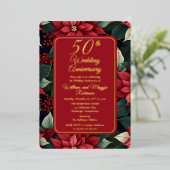 Dark Holiday Floral 50ste bruiloft Jubileum Party Folie Uitnodiging (Staand Voorkant)