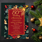 Dark Holiday Floral 50ste bruiloft Jubileum Party Folie Uitnodiging