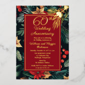 Dark Holiday Floral 60ste bruiloft Jubileum Party Folie Uitnodiging (Voorkant)