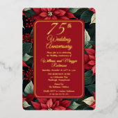 Dark Holiday Floral 75e bruiloft Jubileum Party Folie Uitnodiging (Voorkant)
